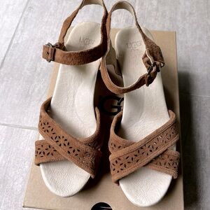 UGG Brown Leather Sandals with Ankle Buckle